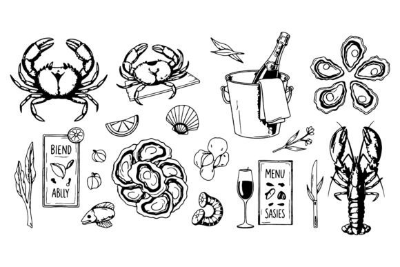 Download Seafood and Wine Silhouette Elements - Silhouette Collection
